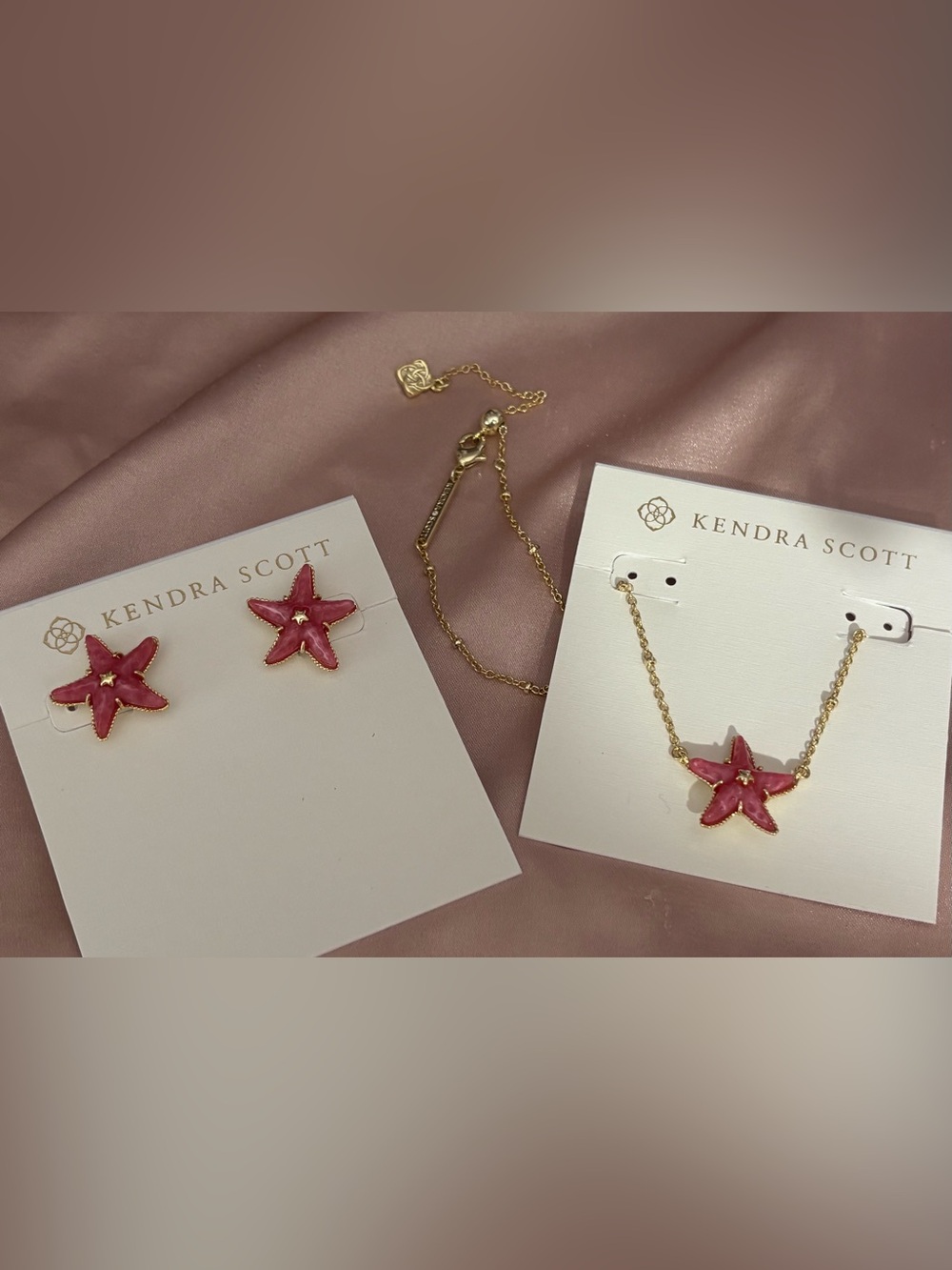 Kendra Scott Pink Starfish Necklace & Stud Earrings Set